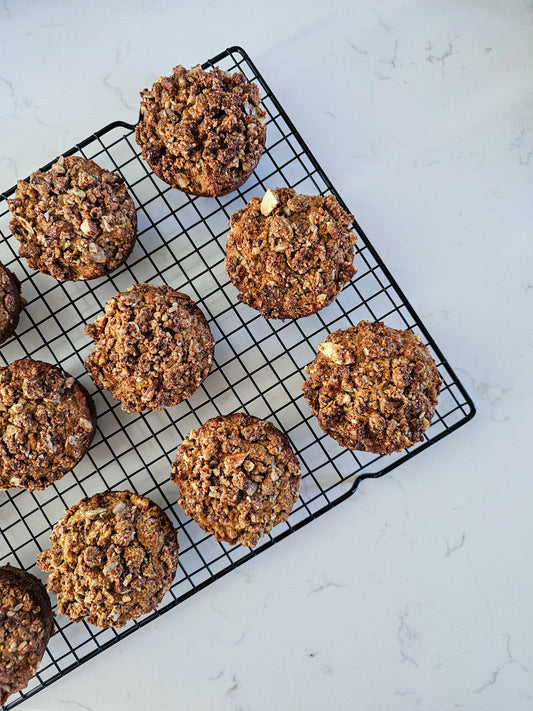 Protein Pumpkin Muffins with Protein Crumble | Wheat free, Dairy free, No refined Sugar