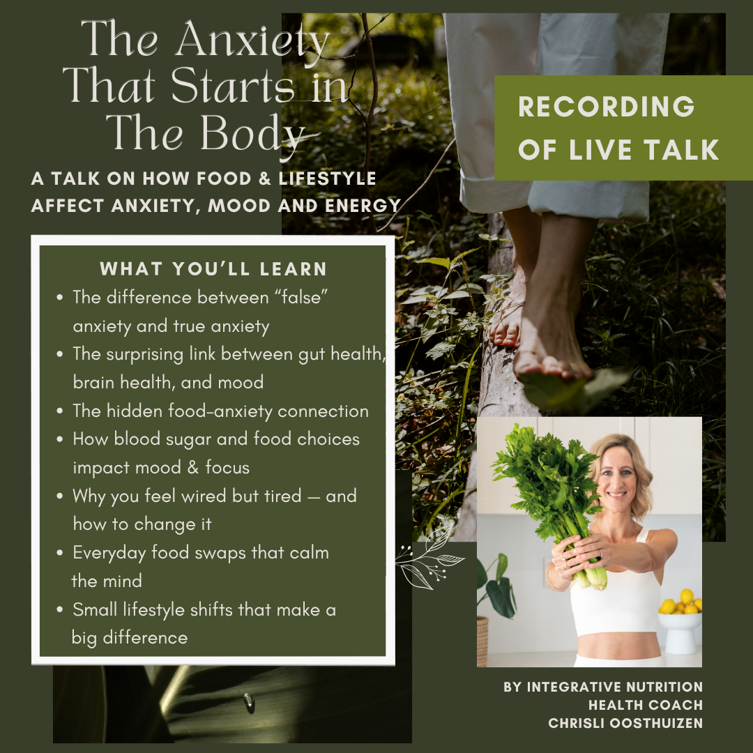 The Anxiety That Starts in the Body, an online talk with Chrisli Oosthuizen, available as a replay, R250