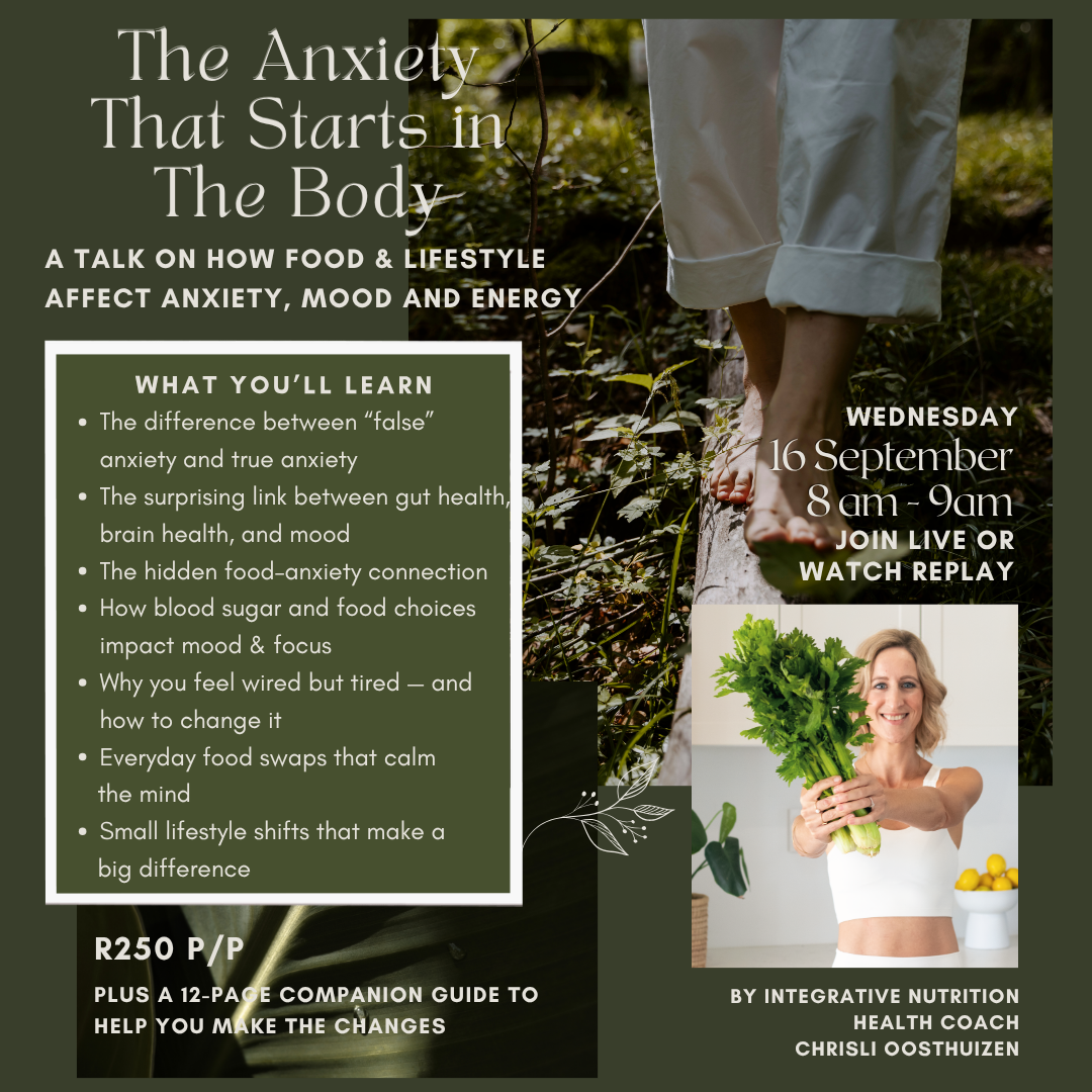 The Anxiety That Starts in the Body, an online talk with Chrisli Oosthuizen, Wednesday 16 September, live or replay, R250